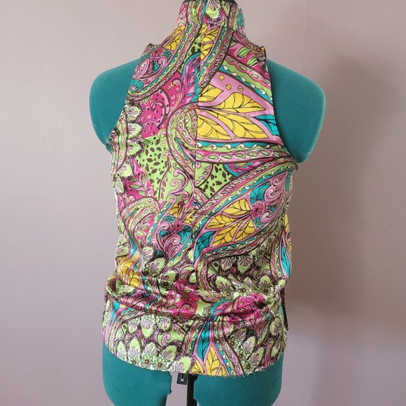 'Lipstick' Sleeveless Top Size M - Bright Color Paisley - Picture 2 of 2